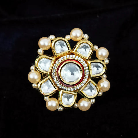 Designer Gold Plated Kundan Beaded Ring (Design 77)