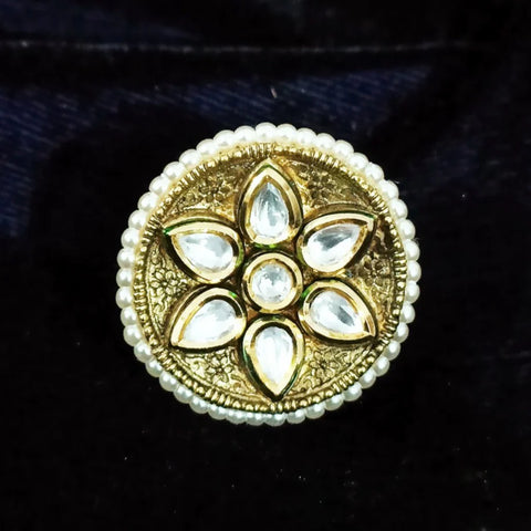 Designer Ruby Gold Plated Kundan Beaded Ring