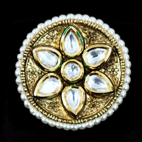 Designer Ruby Gold Plated Kundan Beaded Ring