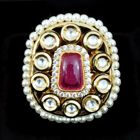 Designer Gold Plated Kundan Beaded Ring