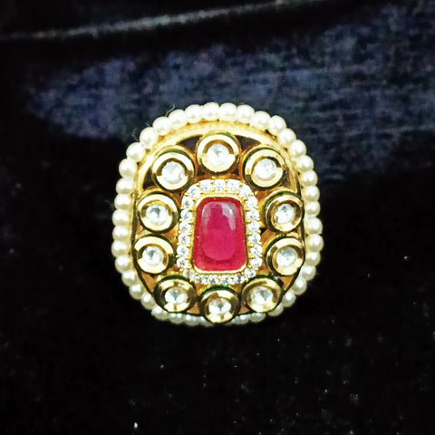 Designer Gold Plated Kundan Beaded Ring