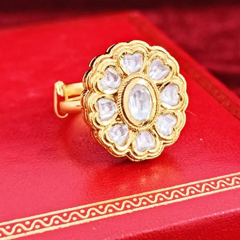 Designer Gold Plated Kundan Ring (Design 67)