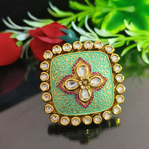 Designer Gold Plated Royal Kundan Ring (Design 148)