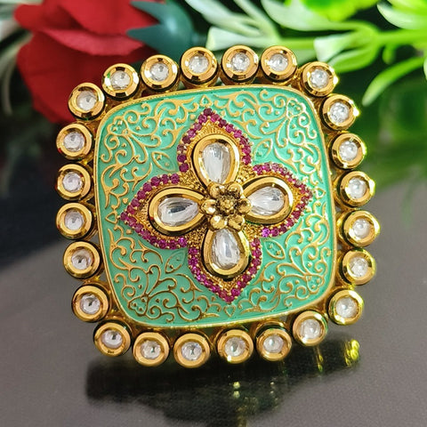 Designer Gold Plated Royal Kundan Ring (Design 148)