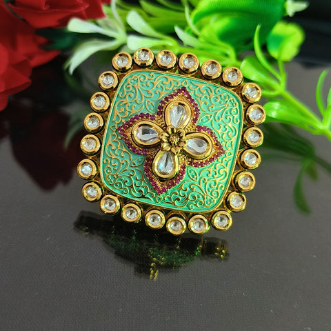 Designer Gold Plated Royal Kundan Ring (Design 148)