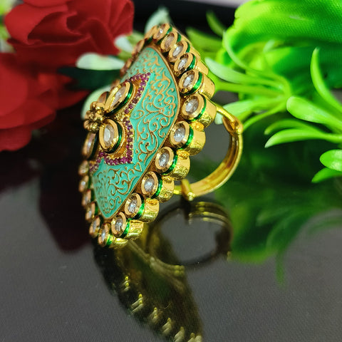 Designer Gold Plated Royal Kundan Ring (Design 148)