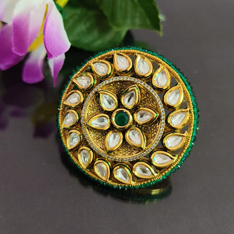 Designer Gold Plated Royal Kundan Beaded Ring (Design 145)