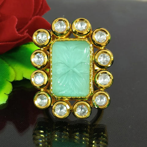 Designer Gold Plated Royal Kundan Stone Beaded Ring (Design 132)