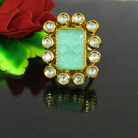 Designer Gold Plated Royal Kundan Stone Beaded Ring (Design 132)