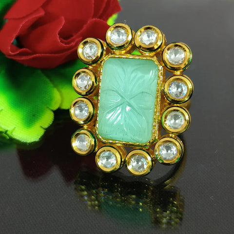 Designer Gold Plated Royal Kundan Stone Beaded Ring (Design 132)