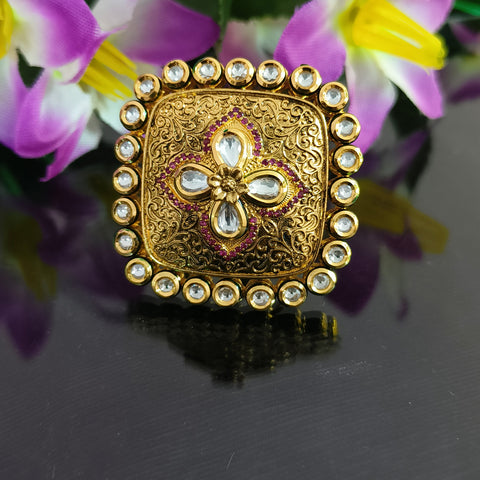 Designer Gold Plated Royal Kundan Ring (Design 148)