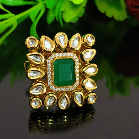 Designer Gold Plated Royal Kundan Beaded Ring (Design 137)