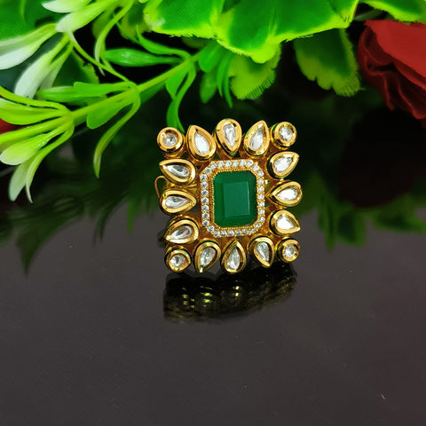 Designer Gold Plated Royal Kundan Beaded Ring (Design 137)