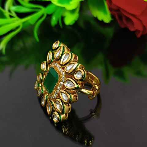 Designer Gold Plated Royal Kundan Beaded Ring (Design 137)