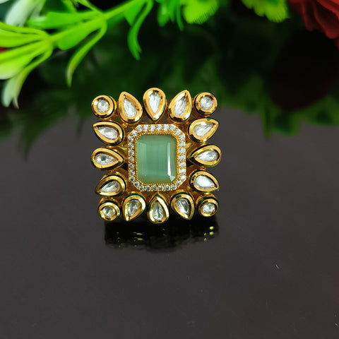 Designer Gold Plated Royal Kundan Beaded Ring (Design 137)