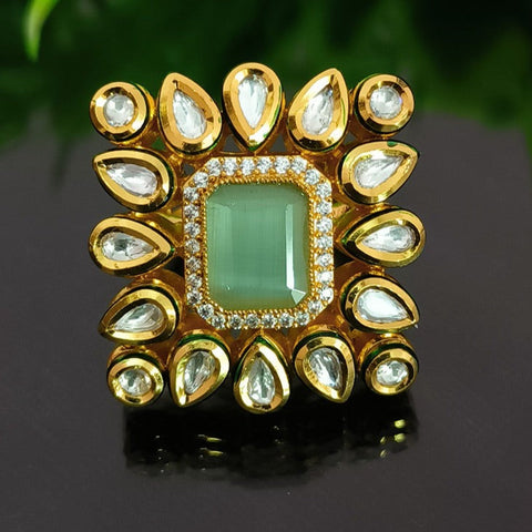 Designer Gold Plated Royal Kundan Beaded Ring (Design 137)