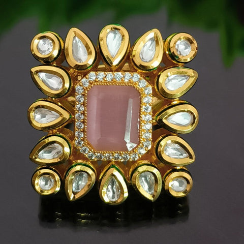 Designer Gold Plated Royal Kundan Beaded Ring (Design 137)