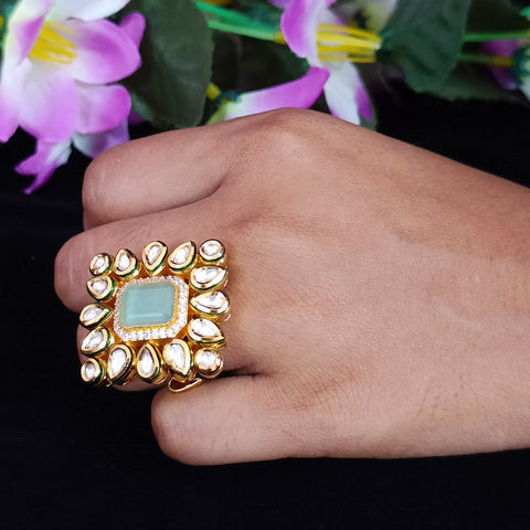 Designer Gold Plated Royal Kundan Beaded Ring (Design 137)