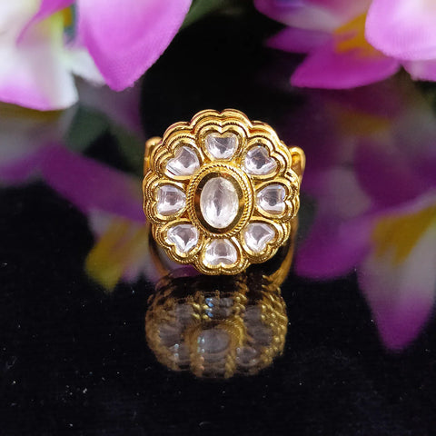 Designer Gold Plated Kundan Ring (Design 67)