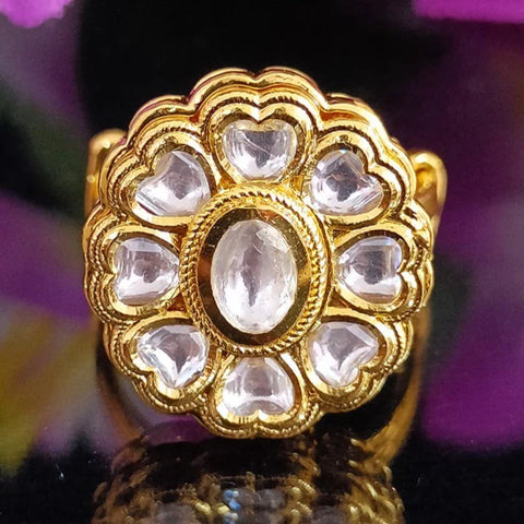 Designer Gold Plated Kundan Ring (Design 67)