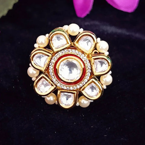 Designer Gold Plated Kundan Beaded Ring (Design 77)