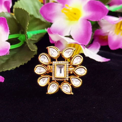 Designer Gold Plated Kundan Ring (Design 73)