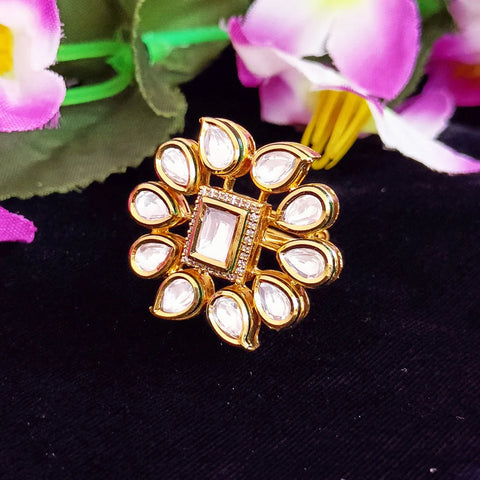 Designer Gold Plated Kundan Ring (Design 73)