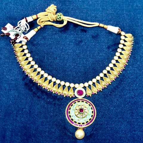 Designer Gold Plated Necklace studded with Semi Precious Stones (D961)