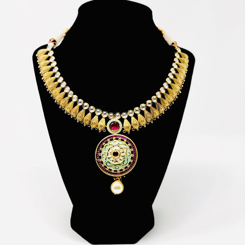 Designer Gold Plated Necklace studded with Semi Precious Stones (D961)