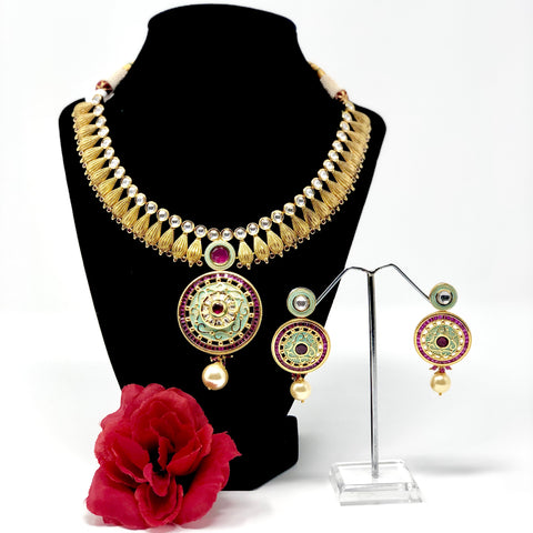 Designer Gold Plated Necklace studded with Semi Precious Stones (D961)