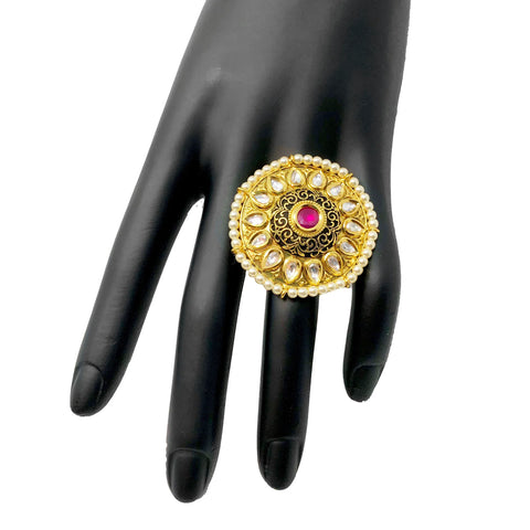 Adjustable Gold Plated Kundan Ring (D7)