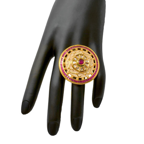 Adjustable Gold Plated Kundan Ring (D1)