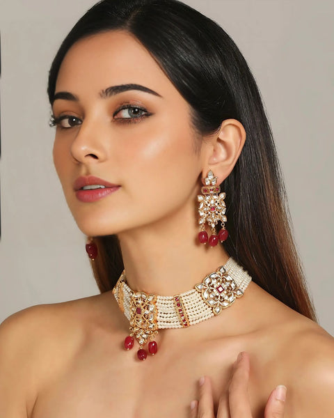 Designer Multi Layer Royal Kundan Necklace with Earrings (D433)