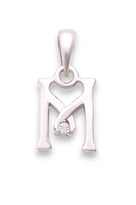 Letter "M" 925 Sterling Silver Small Studded Pendant