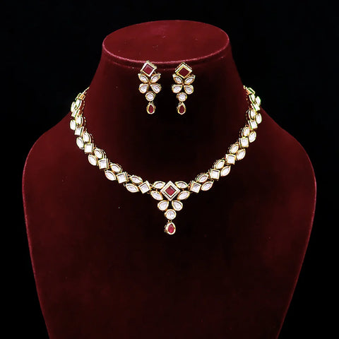 Designer Gold Plated Royal Kundan Necklace With Earrings (D538)