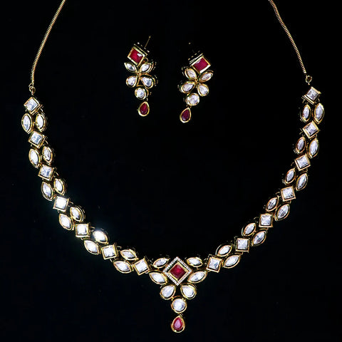 Designer Gold Plated Royal Kundan Necklace With Earrings (D538)