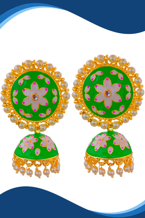 Beautiful Jhumkas with White Floral Designer Studs