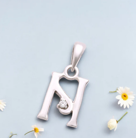 Letter "N" 925 Sterling Silver Small Studded Pendant