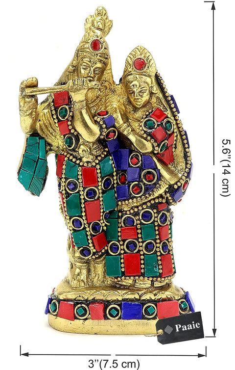 Gemstone Work Brass Radha Krishna Pair Idol, Standard, Pack of 1(Design 82)