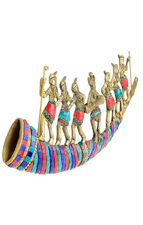 Gemstone Work Tribal Folk Dancers Brass Wall Hanging(Design 78)