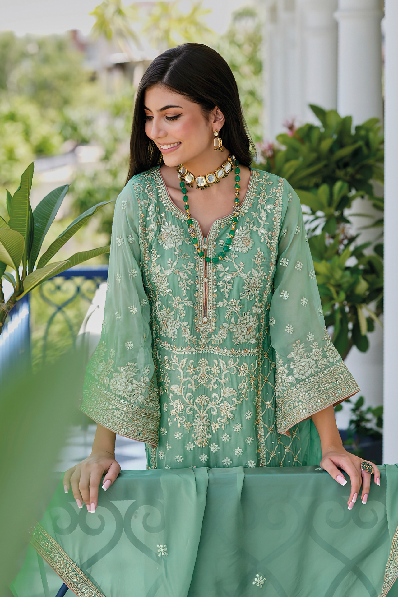 Designer Soft Organza Embroidery Work Green Color Suit with Pant & Dupatta (D1330)