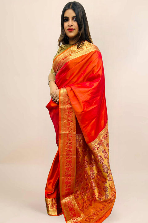 Designer Dark Peach Pure Zari And Kanchipuram Pure Soft Silk Sarees (D721)