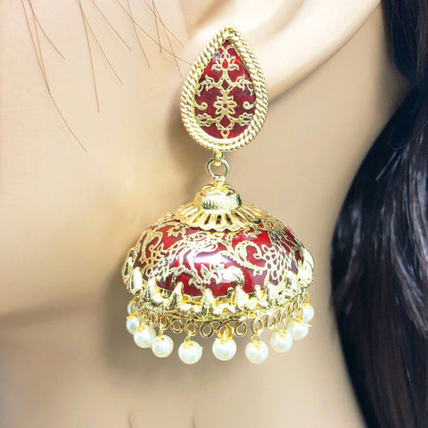 Designer Black Meenakari Gold Jhumki