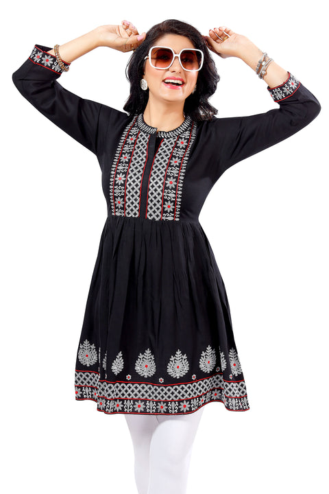 Black Rayon Tunic Top