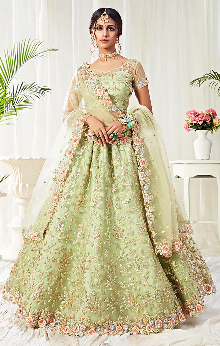 Deep Green Color Lehenga Choli with Light Green Dupatta – Panache Haute  Couture