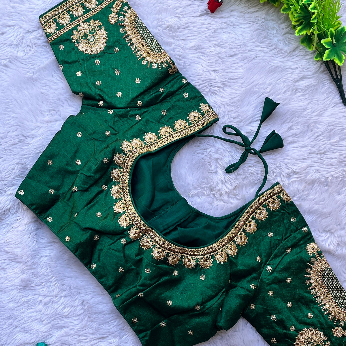 Designer Mehandi Green Color Silk Embroidered Blouse For Wedding & Par ...