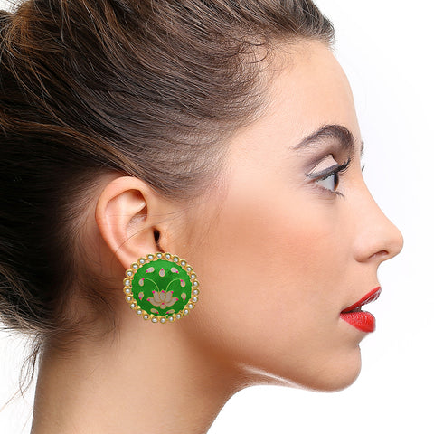 Grass Green Lotus Design Studs - PAAIE