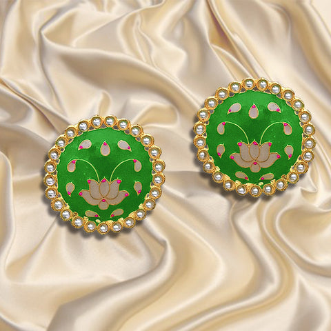 Grass Green Lotus Design Studs - PAAIE