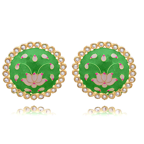 Grass Green Lotus Design Studs - PAAIE