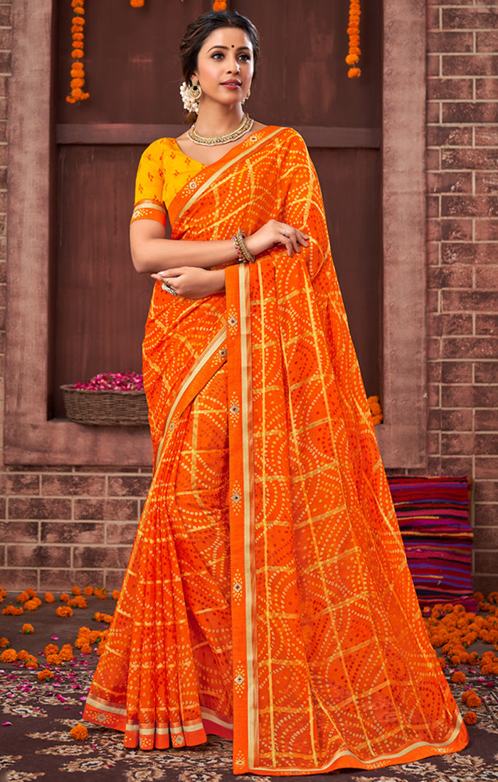 Buy Orange Sarees for Women by AMBUJA INTERNATIONAL Online | Ajio.com